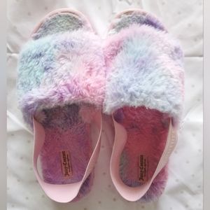 Juicy Couture Women's Faux Fur Slingback Pink Rainbow Sandals